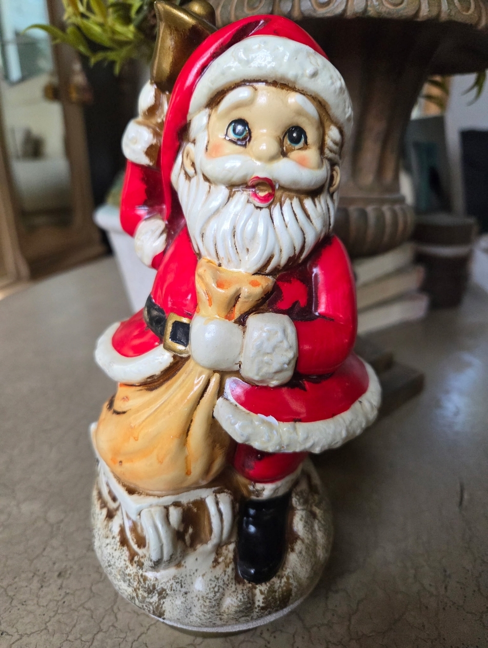 Vintage Santa Clause Rotating Musical Figurine Plays Jingle Bells Japan